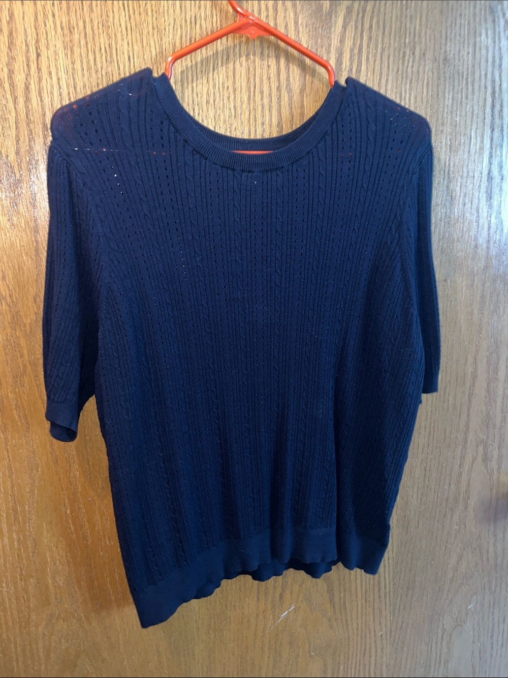 Navy Short-Sleeve Crewneck Knit Sweater